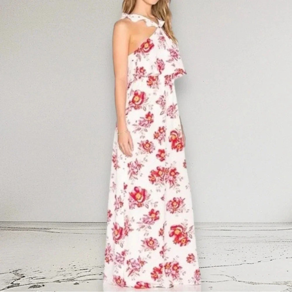 Tularosa Dresses & Skirts - TULAROSA Red Floral Maxi Dress Ruffle Straps Size S